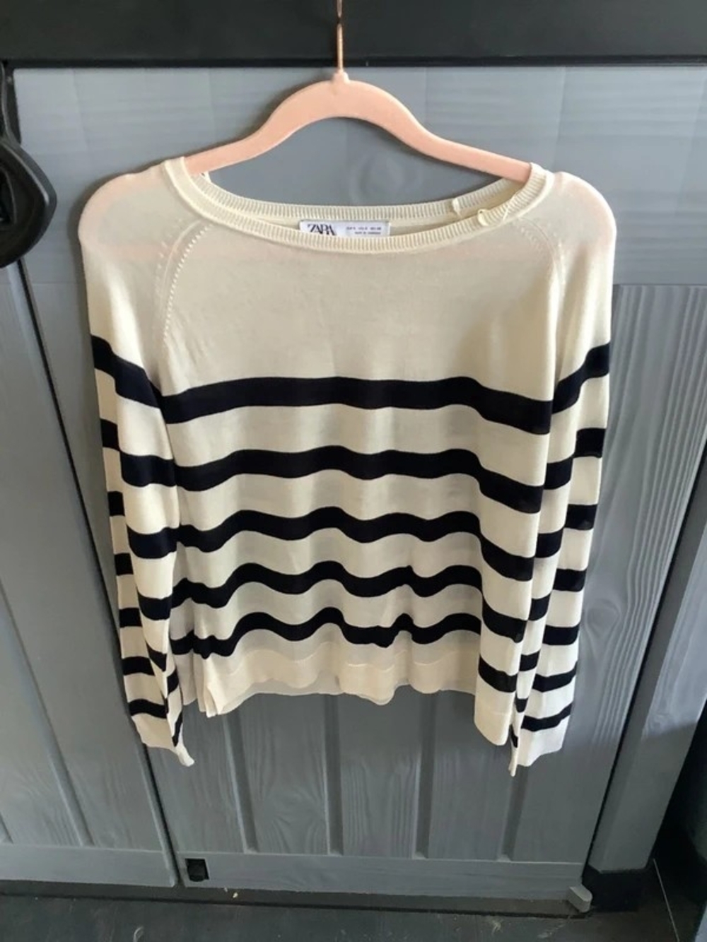 Zara Cream and Black Striped Knit Top
